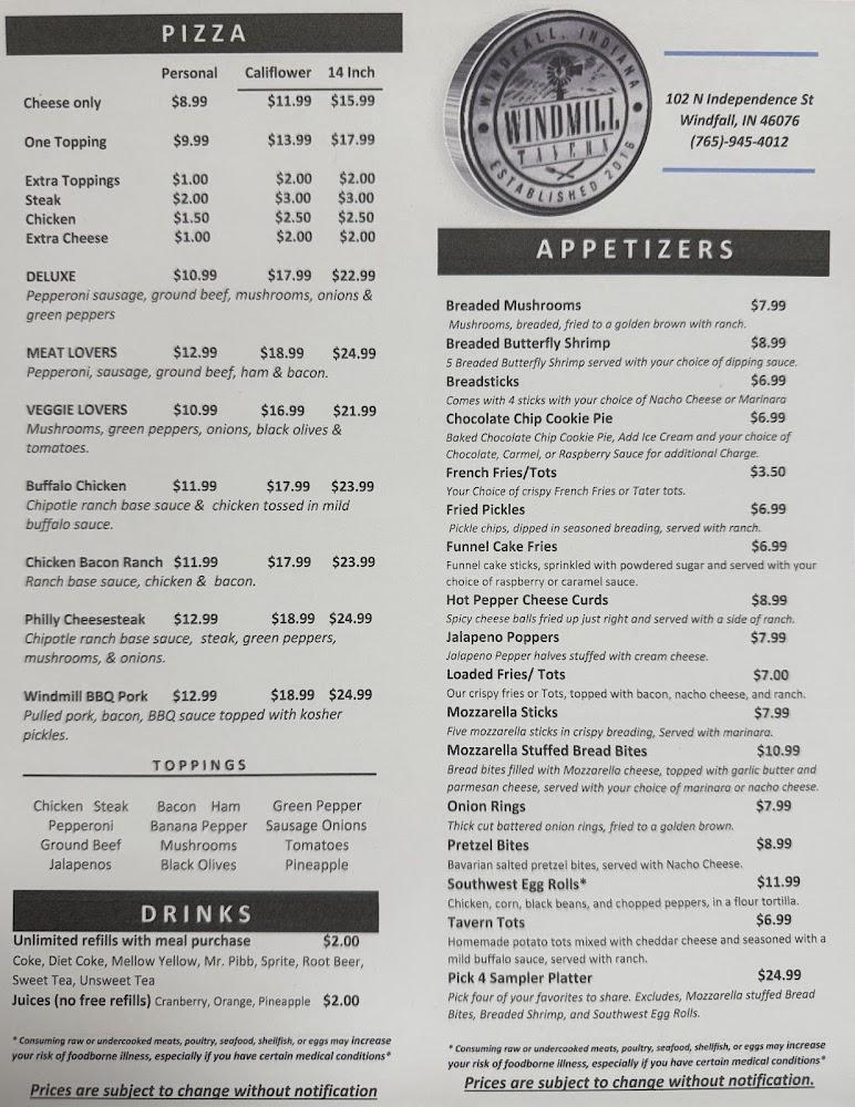 The Windmill Tavern Menu image 1